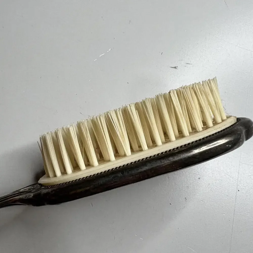 Vintage‎ Silver Tone Hair Brush Ornate Floral Handle Vanity Grooming Decor